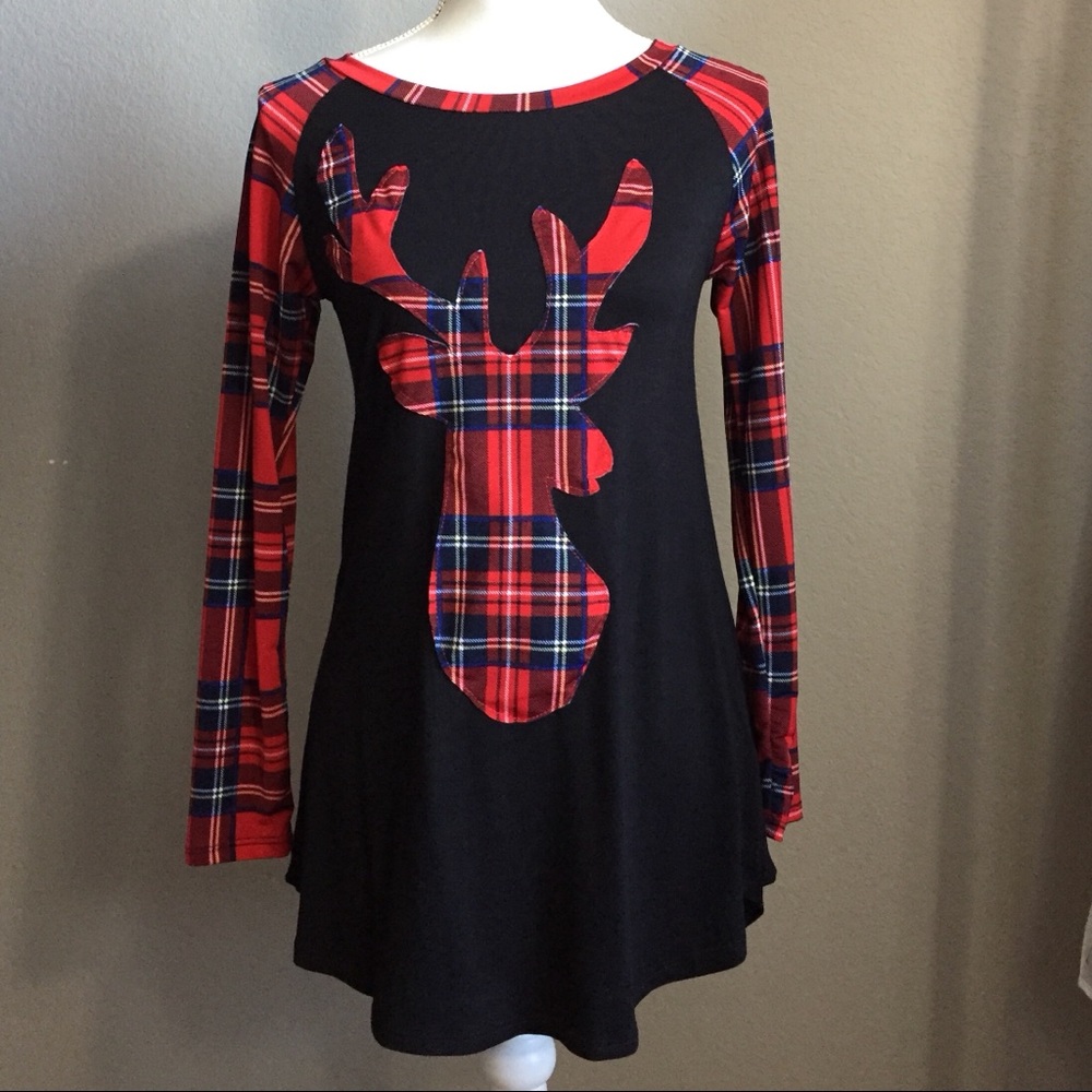 Plaid Reindeer Black Tunic